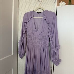 Maje Ralya Purple Lavender Long Sleeve Satin Ruffle Dress